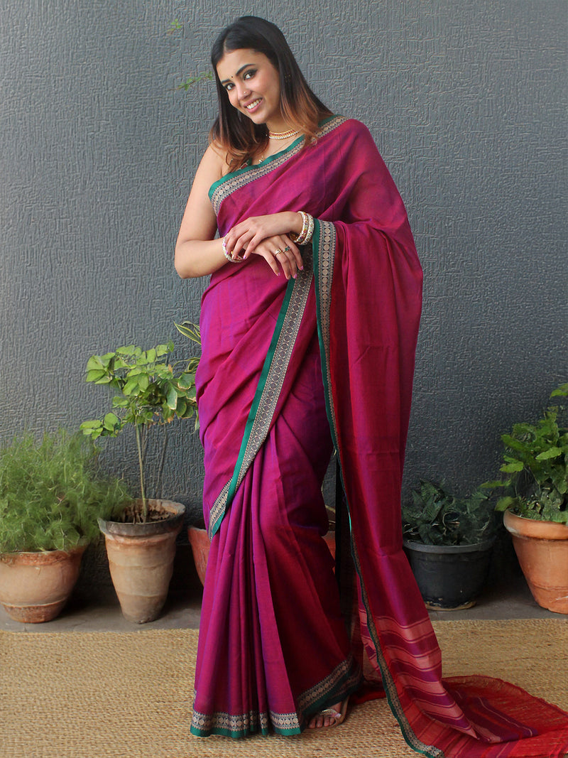 Purple Narayanpet Mercerized Cotton Saree