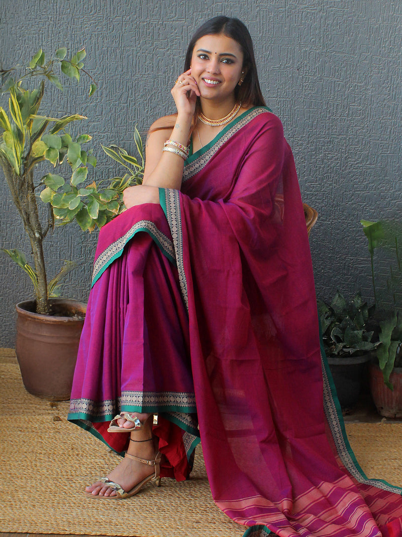 Purple Narayanpet Mercerized Cotton Saree
