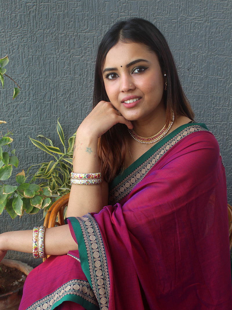 Purple Narayanpet Mercerized Cotton Saree