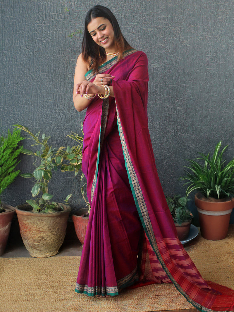 Purple Narayanpet Mercerized Cotton Saree