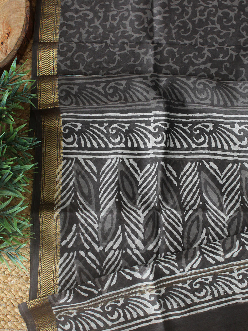 Grey (Kashish) Bagru Hand Block Printed Maheshwari Dress Material