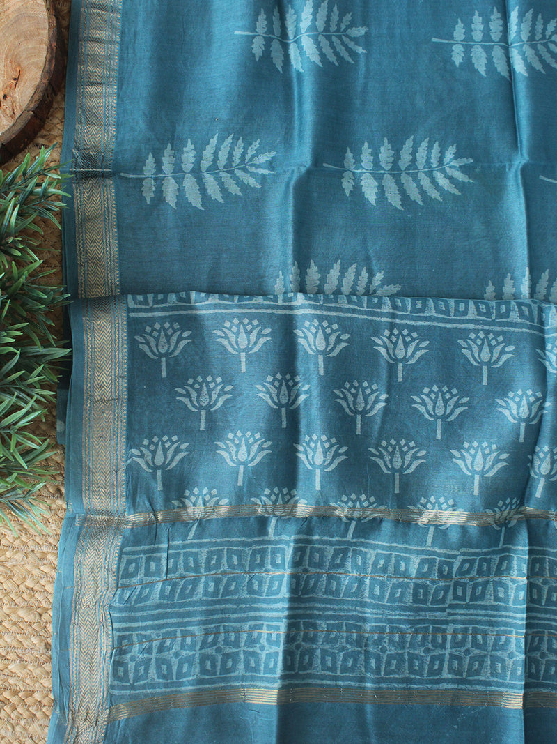 Blue Bagru Hand Block Printed Maheshwari Dress Material