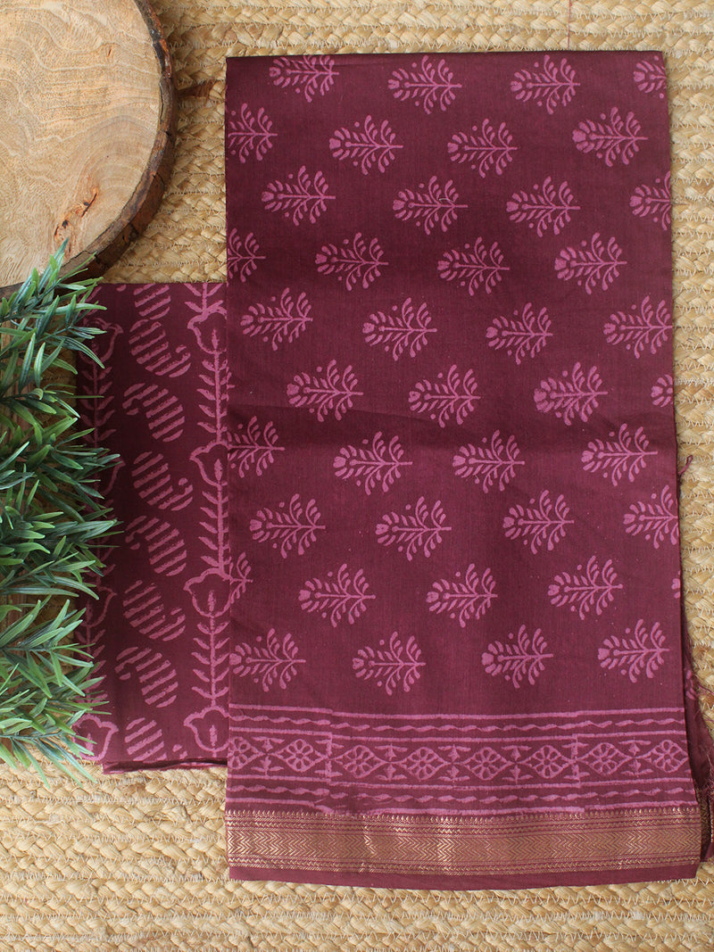 Purple Bagru Hand Block Printed Maheshwari Dress Material