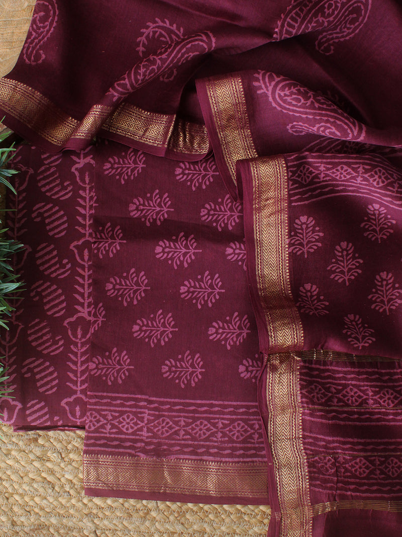 Purple Bagru Hand Block Printed Maheshwari Dress Material