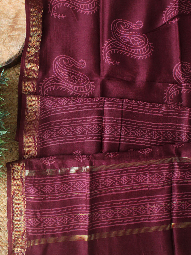 Purple Bagru Hand Block Printed Maheshwari Dress Material