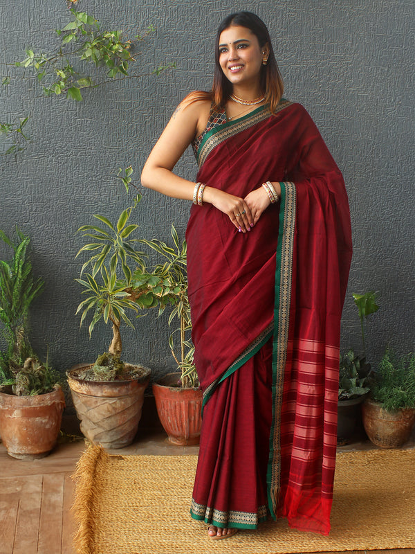 Maroon Narayanpet Mercerized Cotton Saree