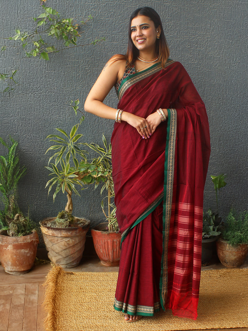 Maroon Narayanpet Mercerized Cotton Saree