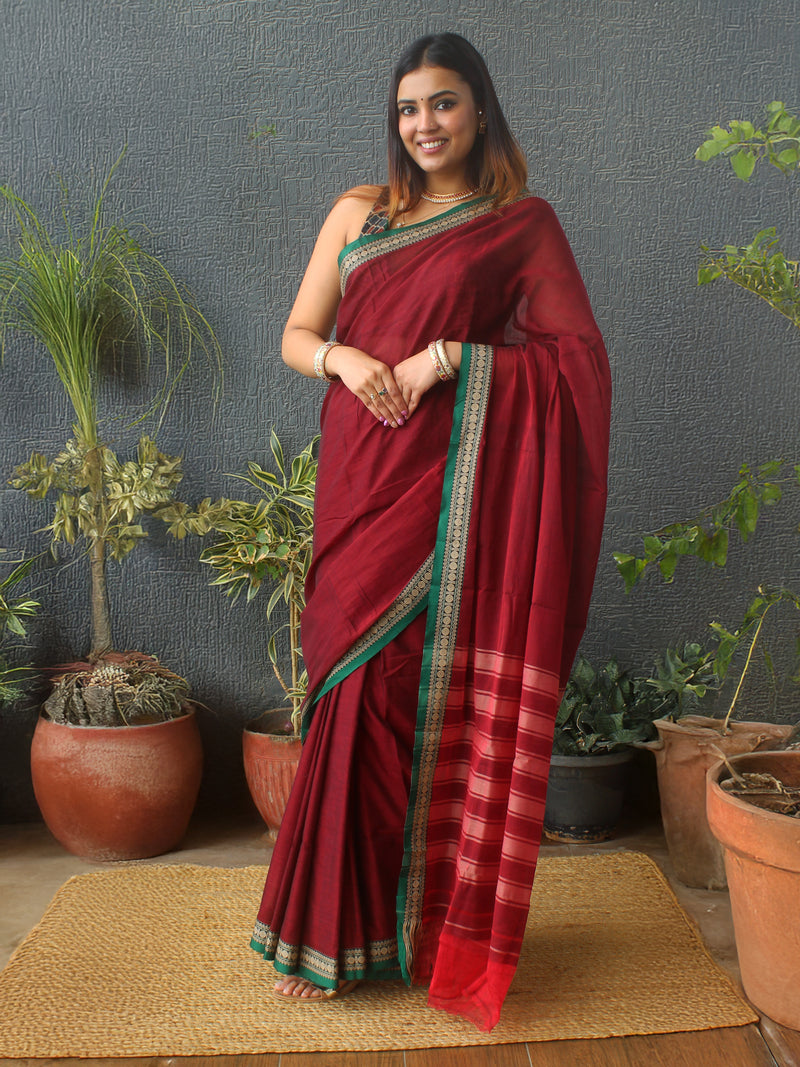 Maroon Narayanpet Mercerized Cotton Saree