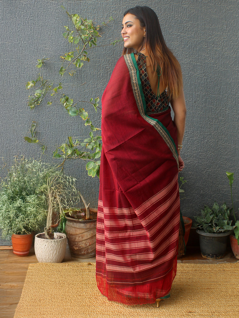 Maroon Narayanpet Mercerized Cotton Saree