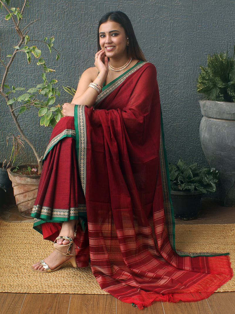 Maroon Narayanpet Mercerized Cotton Saree