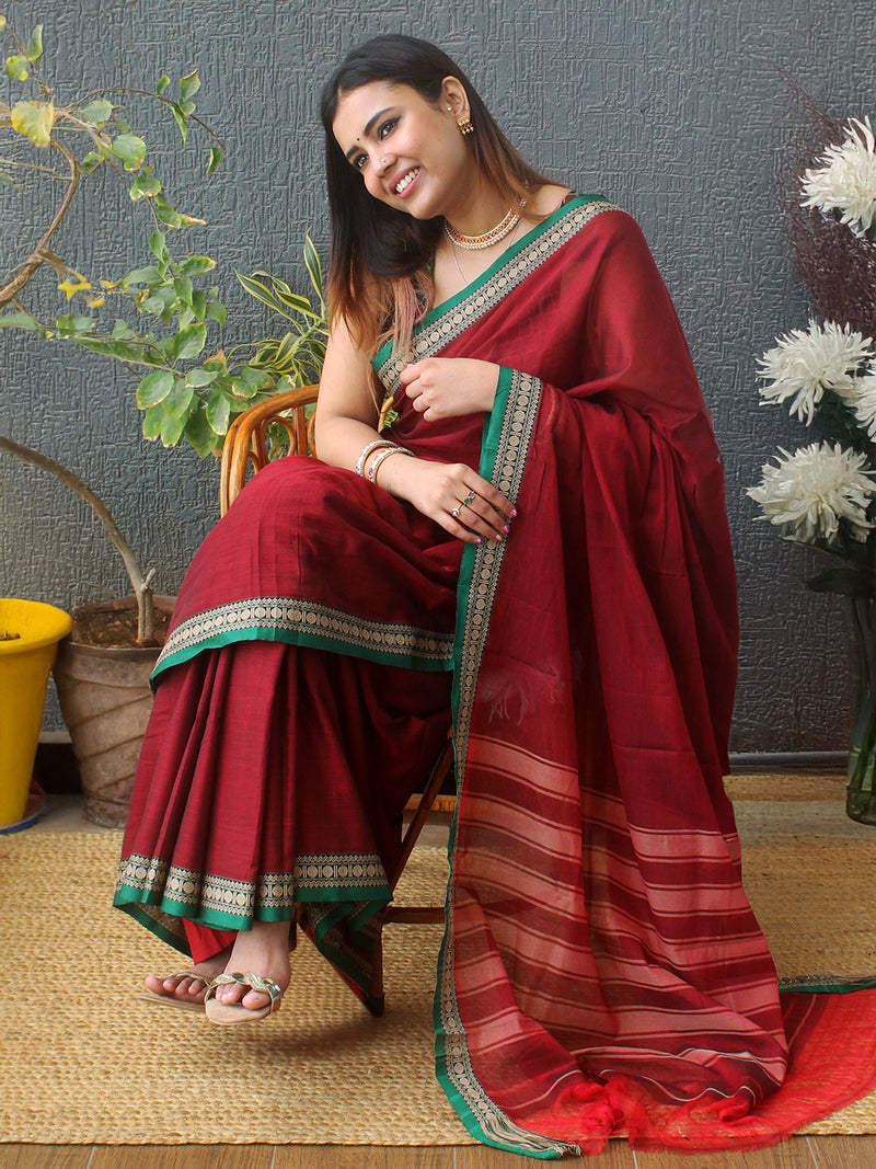 Maroon Narayanpet Mercerized Cotton Saree