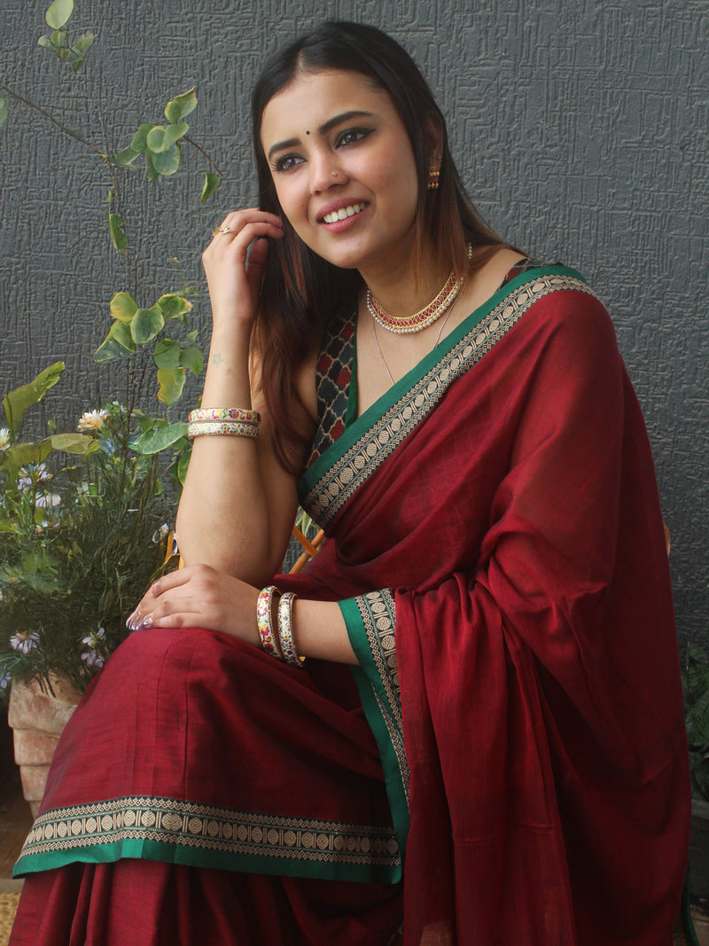 Maroon Narayanpet Mercerized Cotton Saree