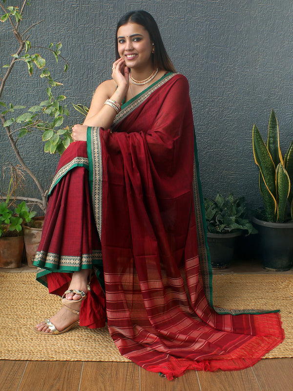 Maroon Narayanpet Mercerized Cotton Saree