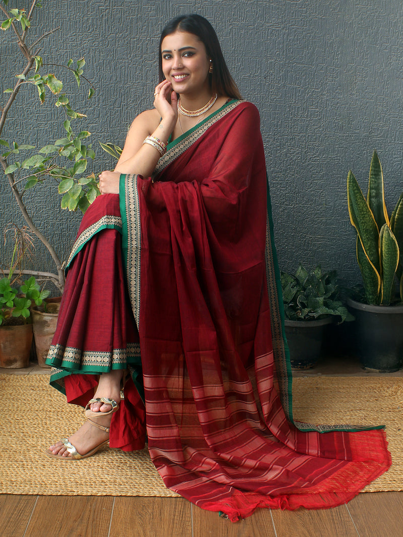 Maroon Narayanpet Mercerized Cotton Saree
