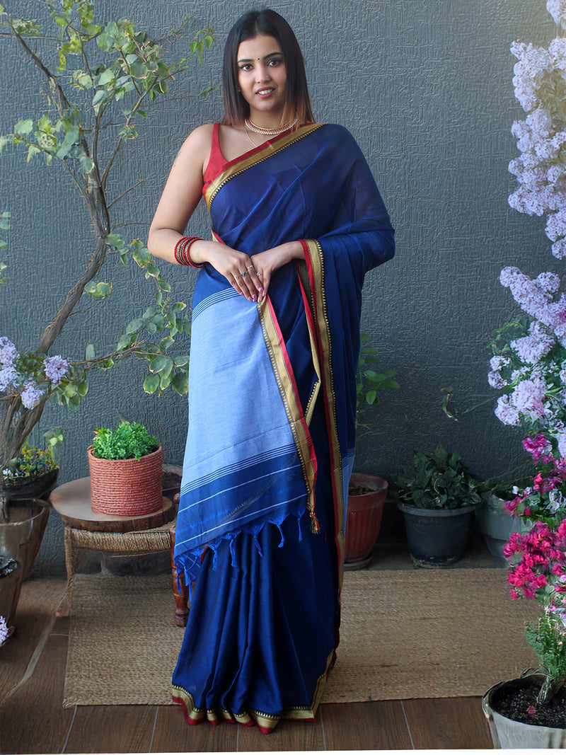 Blue Narayanpet Mercerized Cotton Saree