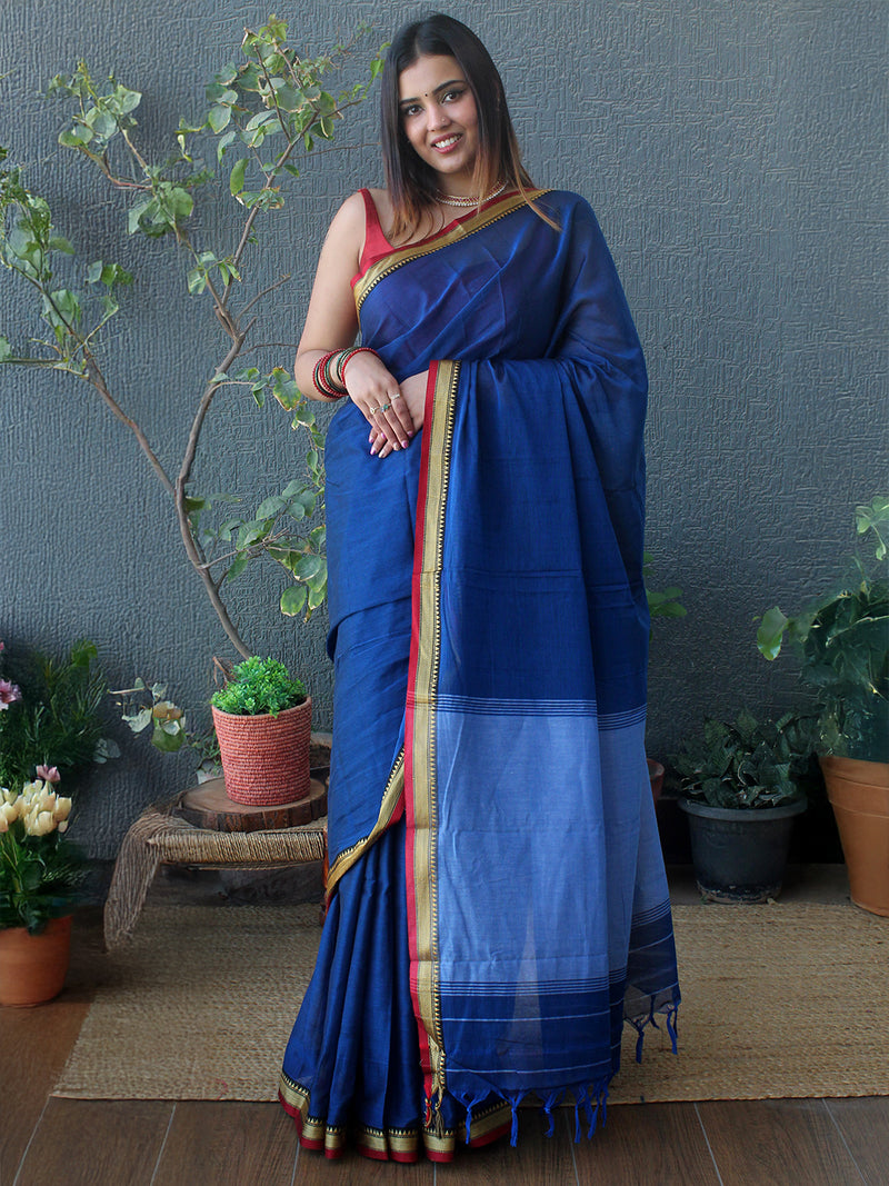 Blue Narayanpet Mercerized Cotton Saree