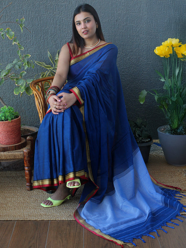 Blue Narayanpet Mercerized Cotton Saree