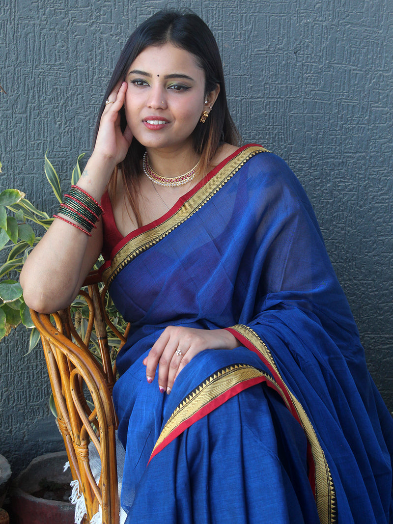 Blue Narayanpet Mercerized Cotton Saree