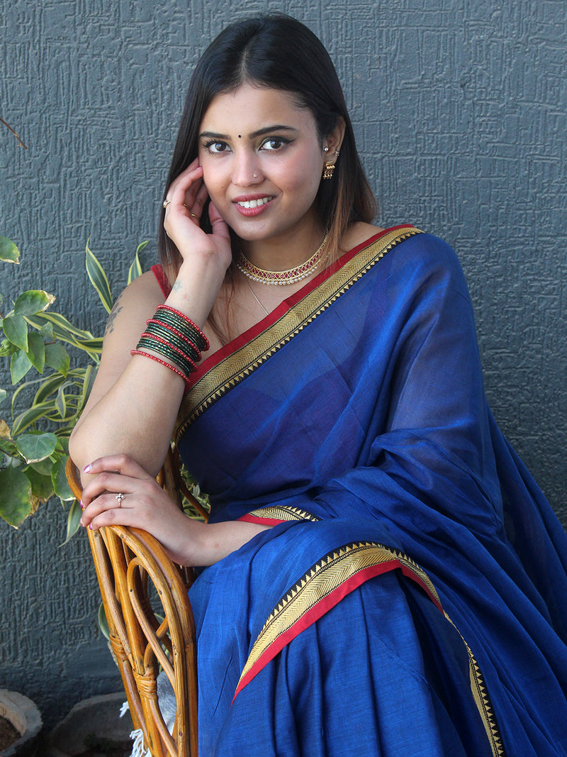 Blue Narayanpet Mercerized Cotton Saree