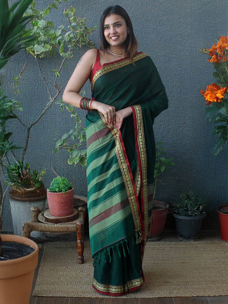 Green Narayanpet Mercerized Cotton Saree