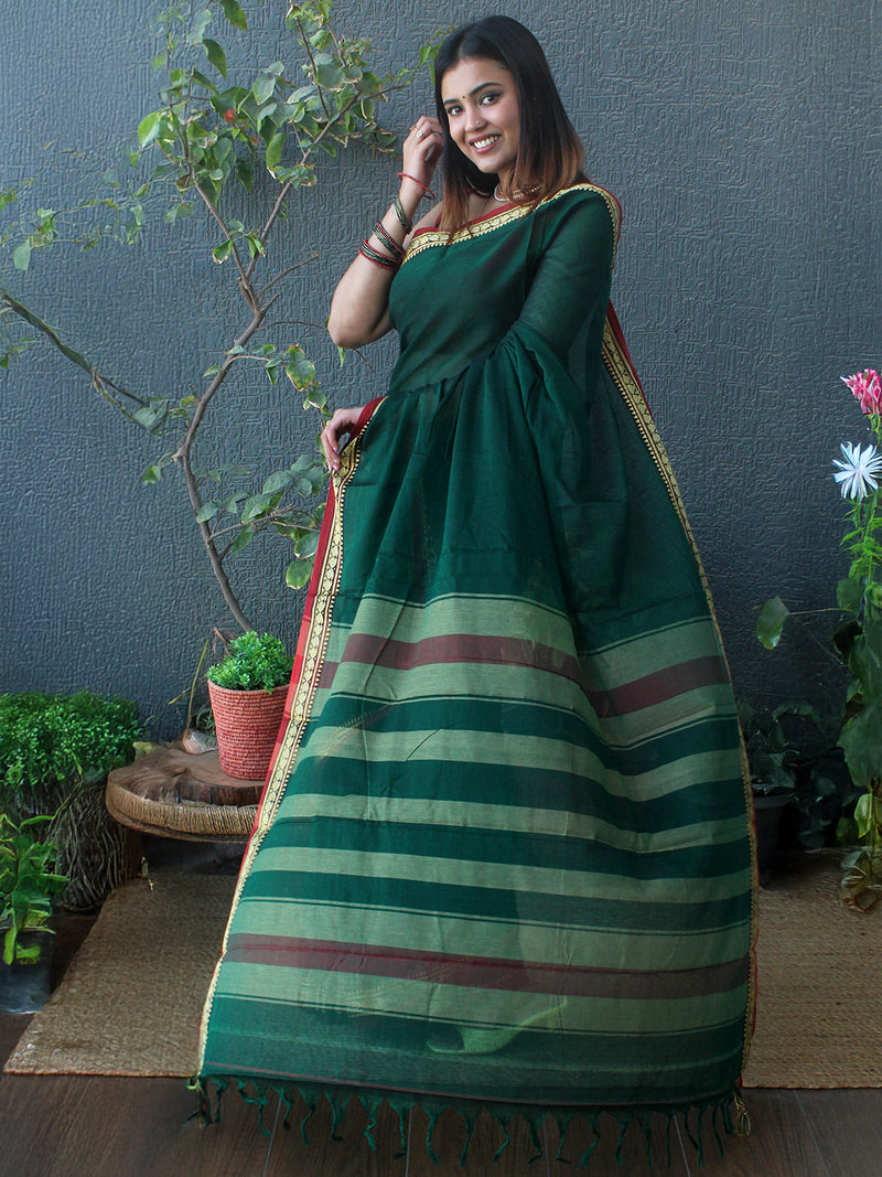 Green Narayanpet Mercerized Cotton Saree