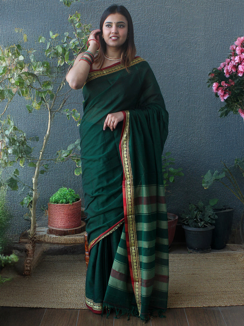 Green Narayanpet Mercerized Cotton Saree
