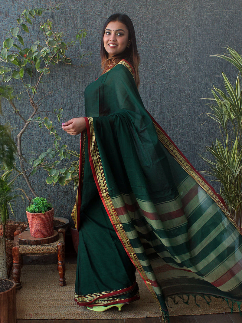 Green Narayanpet Mercerized Cotton Saree