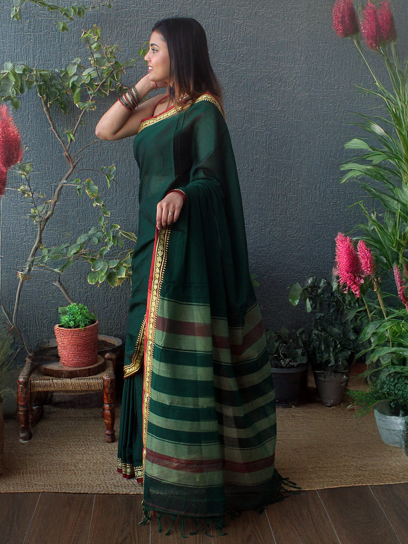 Green Narayanpet Mercerized Cotton Saree
