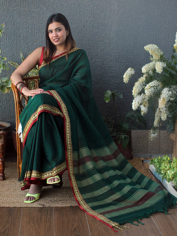Green Narayanpet Mercerized Cotton Saree