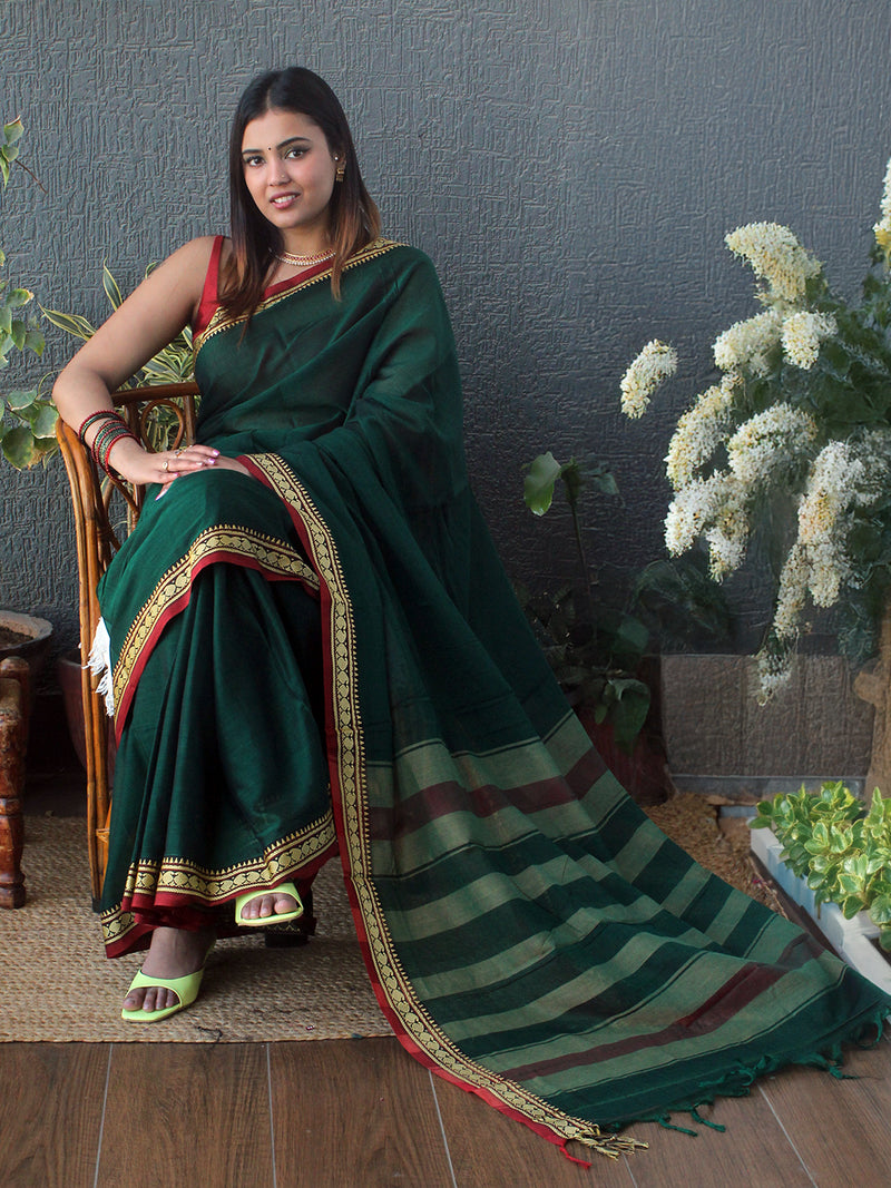 Green Narayanpet Mercerized Cotton Saree