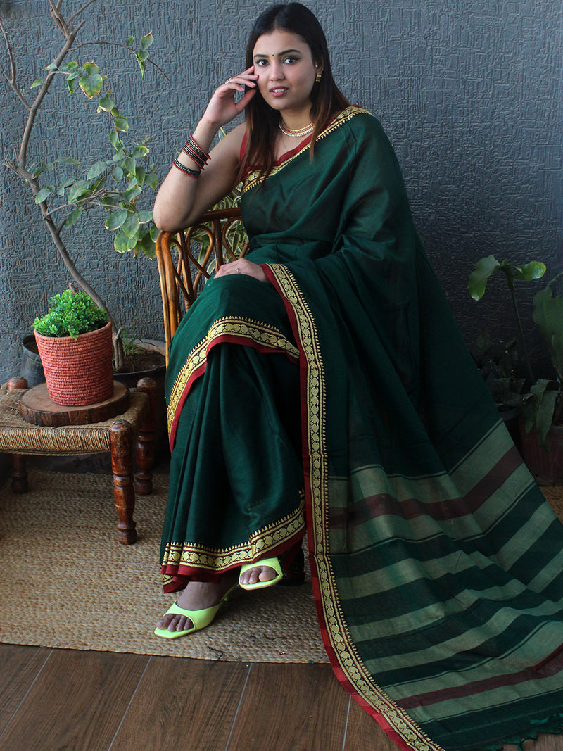 Green Narayanpet Mercerized Cotton Saree