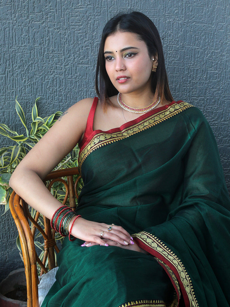 Green Narayanpet Mercerized Cotton Saree