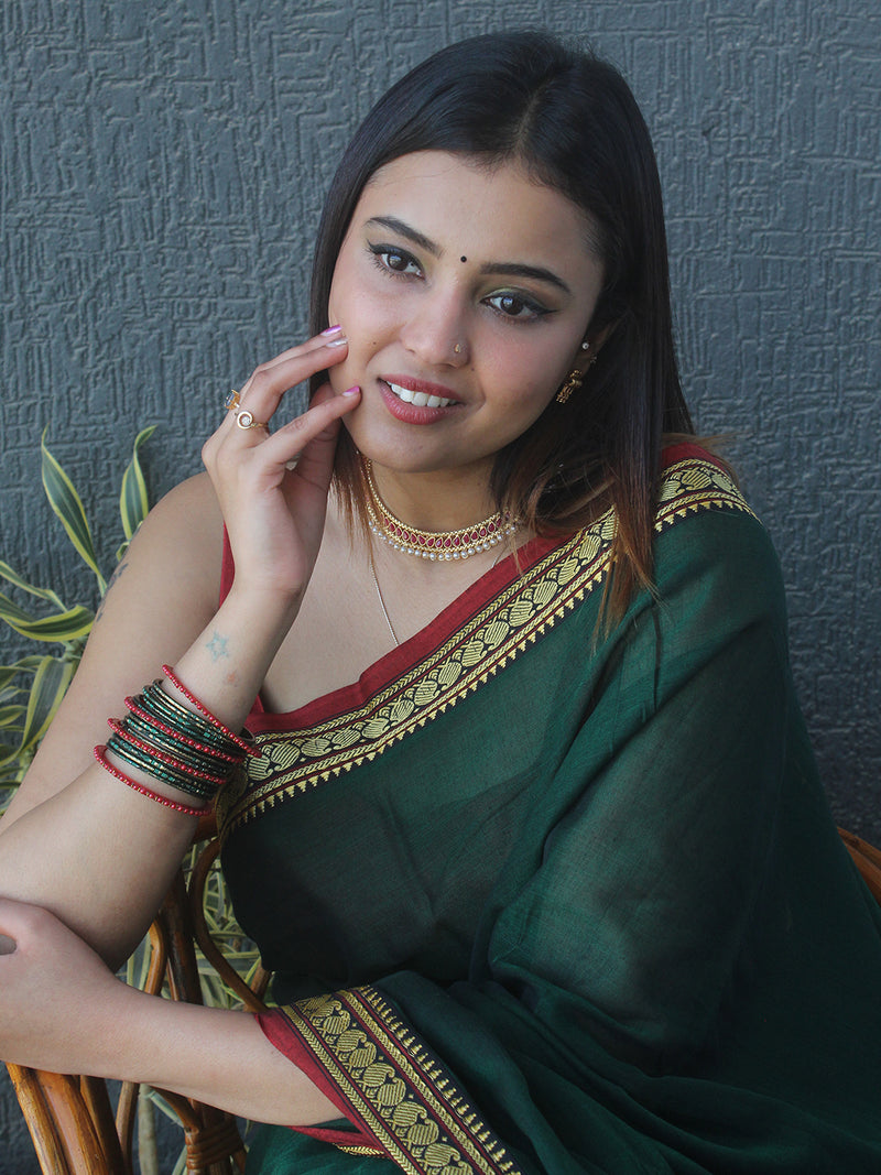 Green Narayanpet Mercerized Cotton Saree