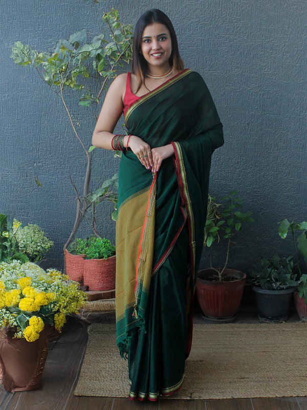 Green Narayanpet Mercerized Cotton Saree