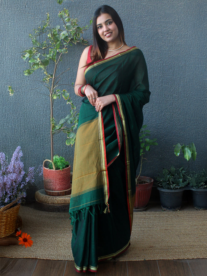 Green Narayanpet Mercerized Cotton Saree
