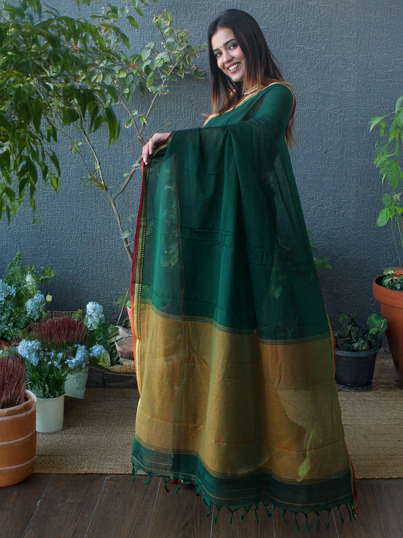 Green Narayanpet Mercerized Cotton Saree