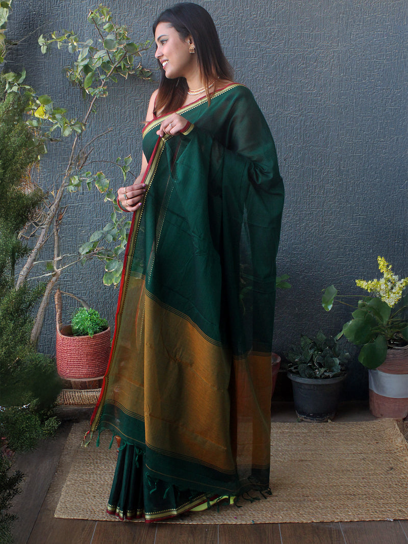 Green Narayanpet Mercerized Cotton Saree