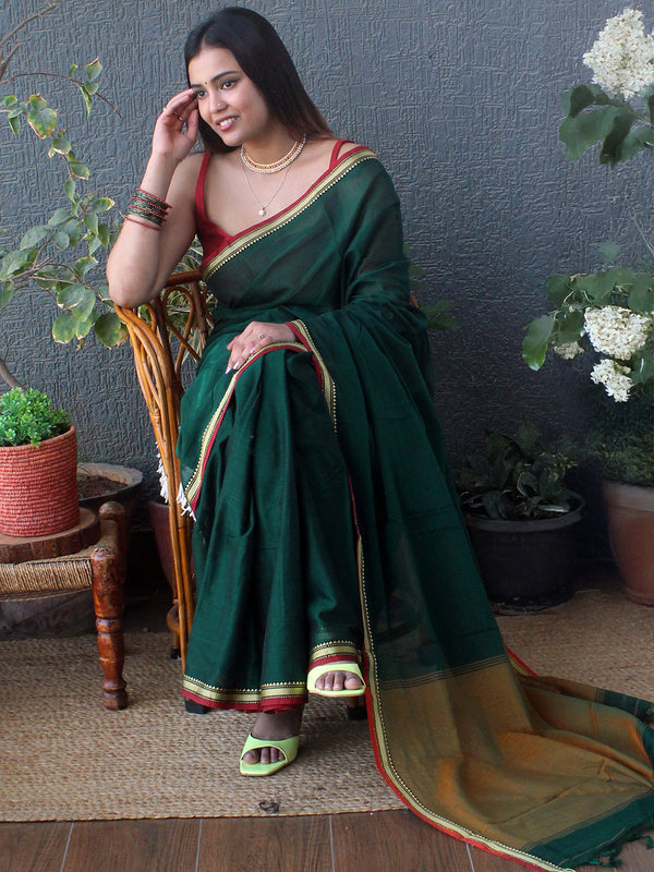 Green Narayanpet Mercerized Cotton Saree
