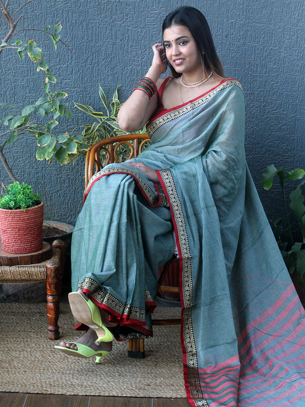 Grey Narayanpet Mercerized Cotton Saree