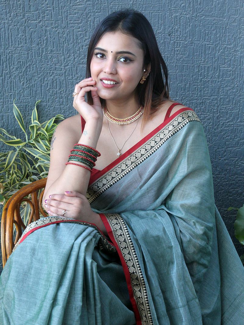 Grey Narayanpet Mercerized Cotton Saree