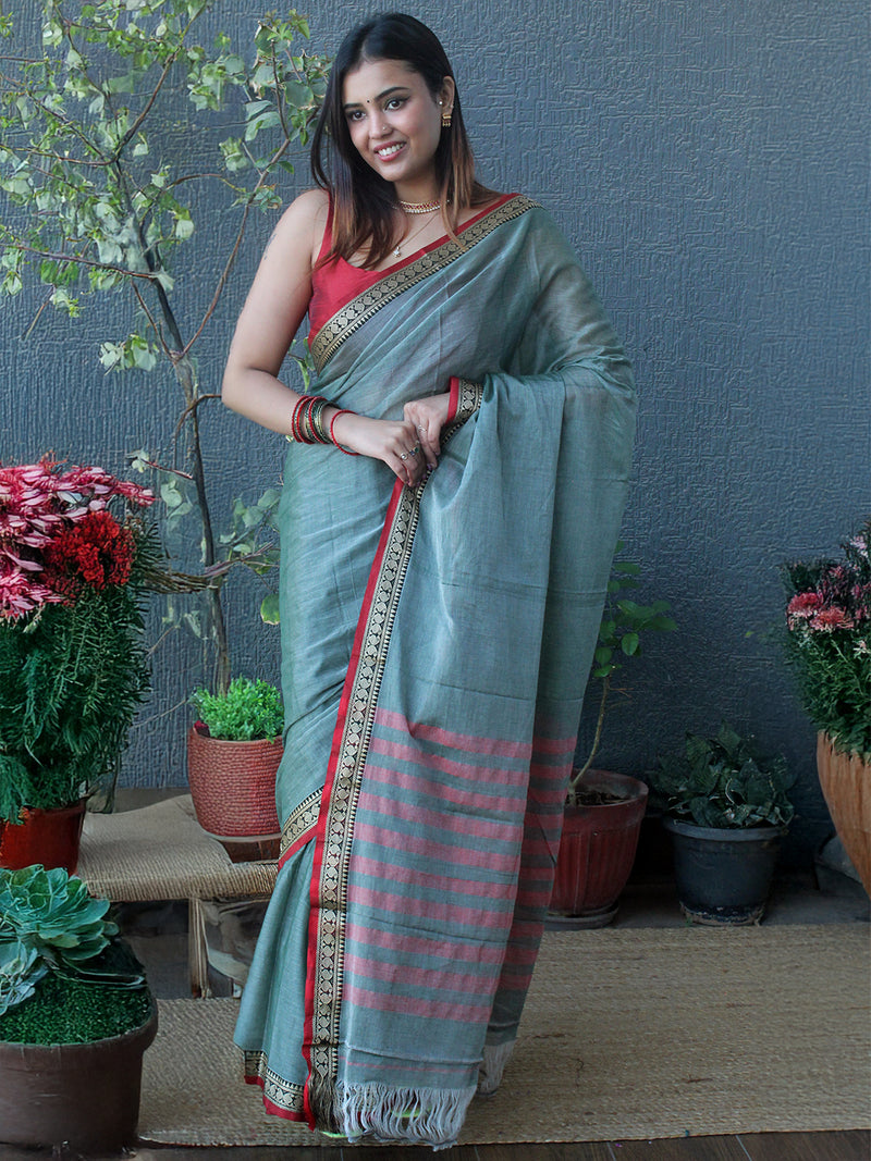 Grey Narayanpet Mercerized Cotton Saree