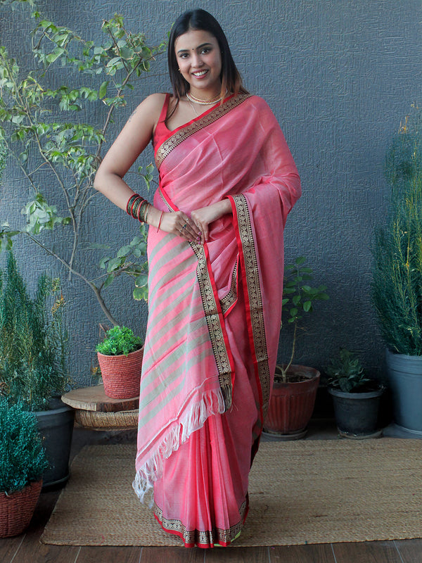 Pink Narayanpet Mercerized Cotton Saree