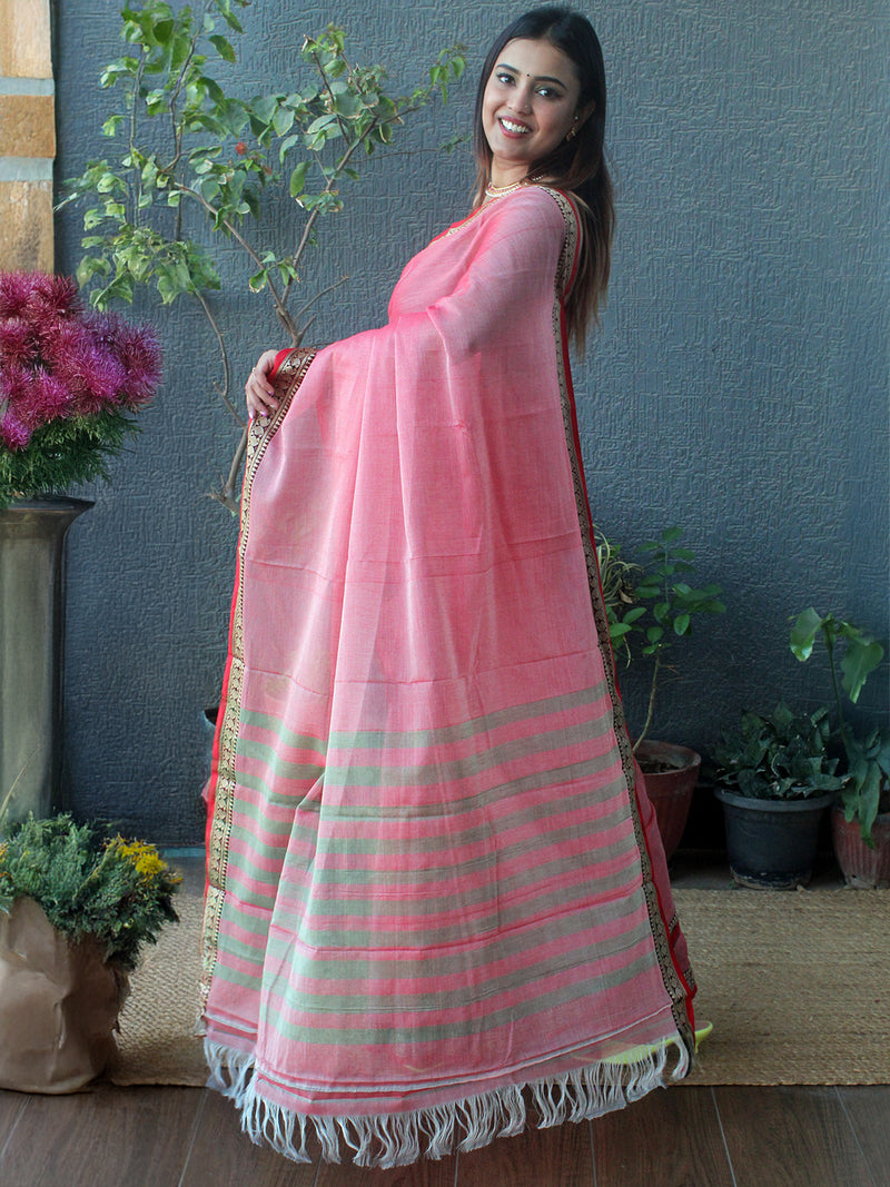 Pink Narayanpet Mercerized Cotton Saree