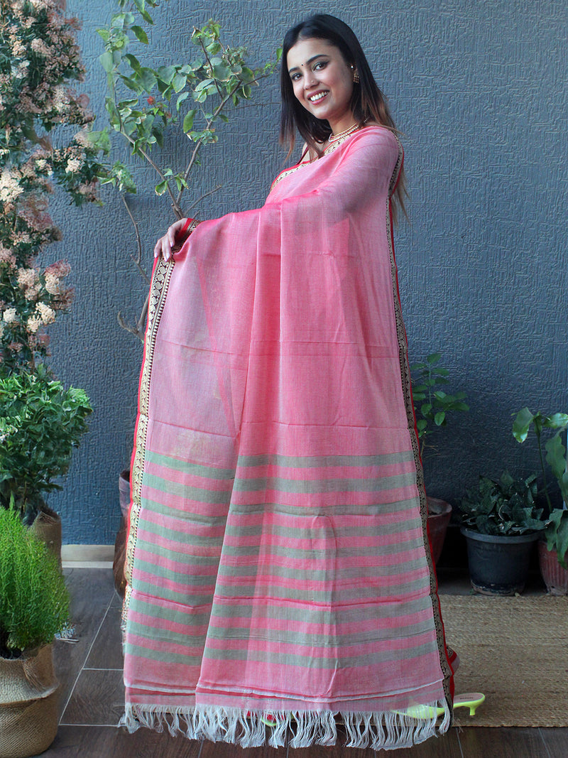 Pink Narayanpet Mercerized Cotton Saree
