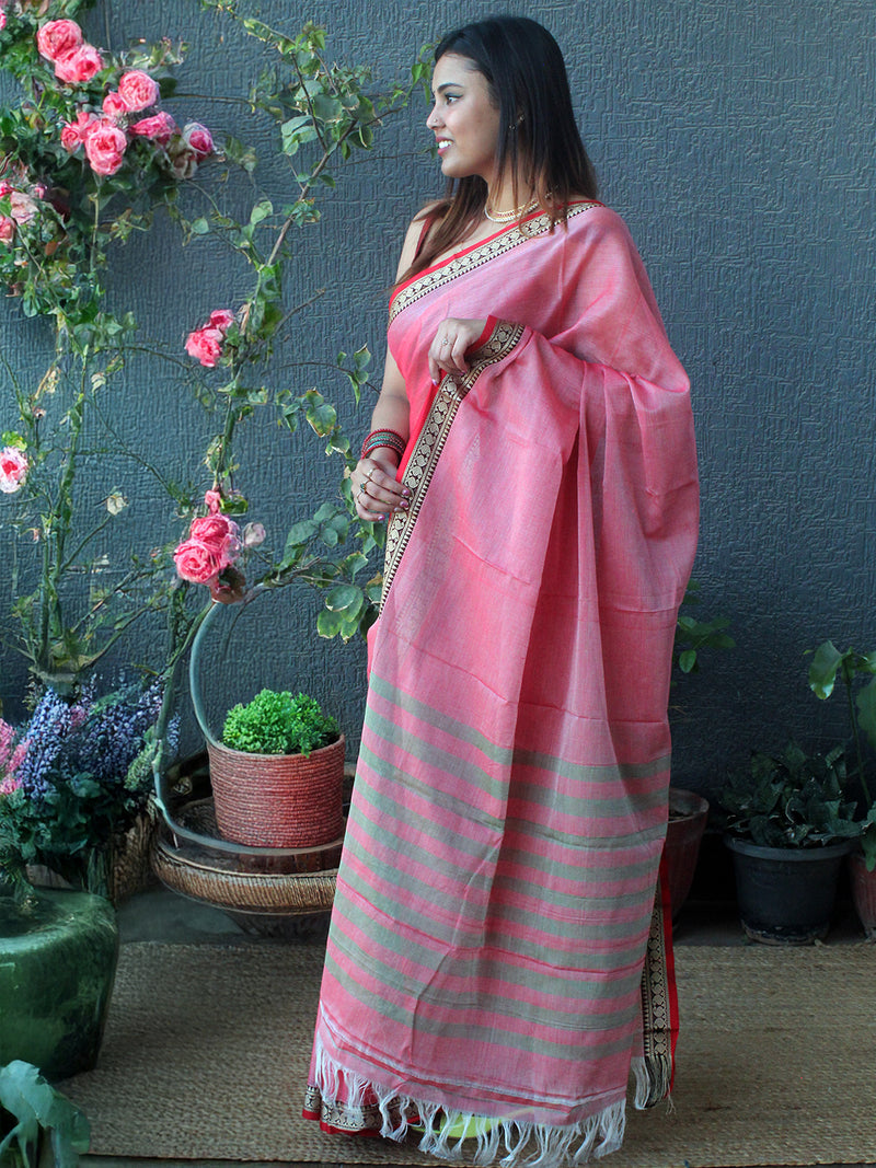 Pink Narayanpet Mercerized Cotton Saree