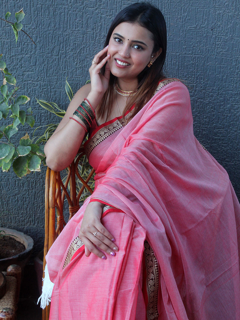 Pink Narayanpet Mercerized Cotton Saree