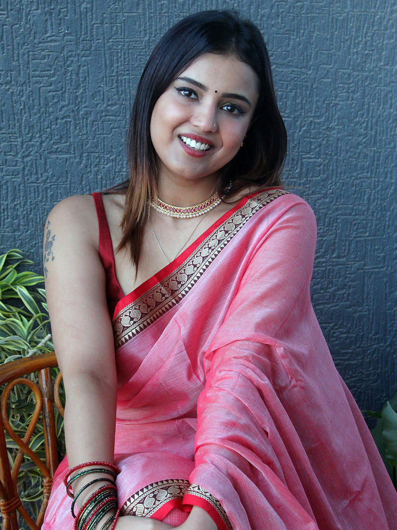 Pink Narayanpet Mercerized Cotton Saree