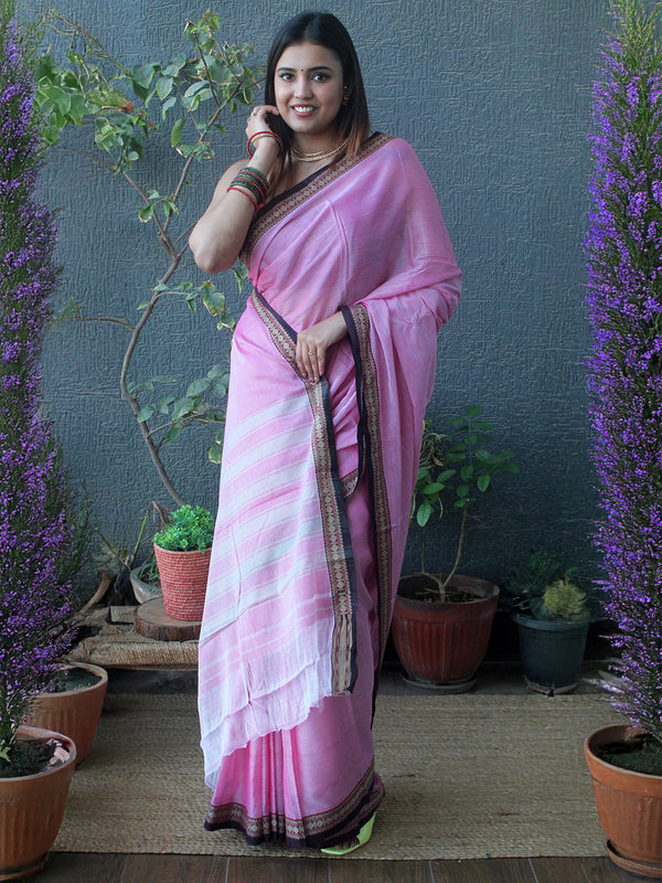 Pink Narayanpet Mercerized Cotton Saree