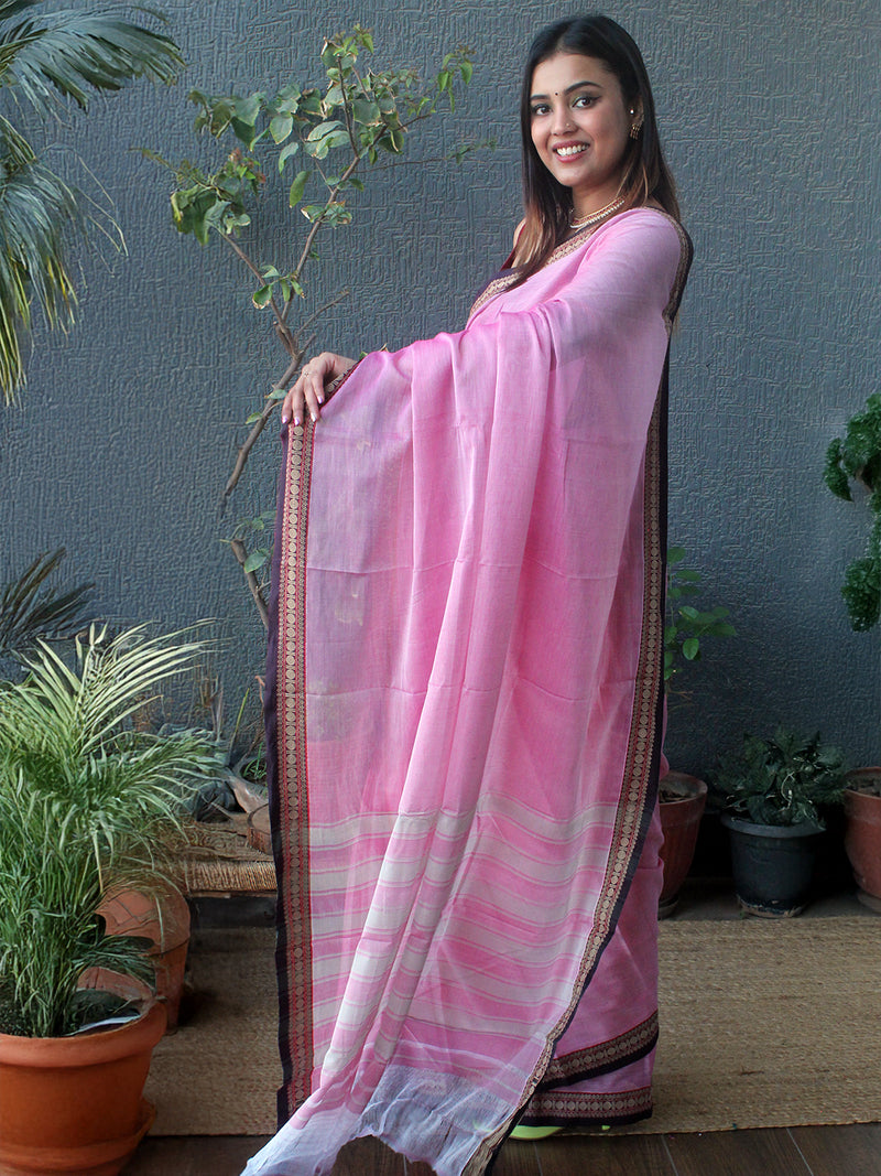 Pink Narayanpet Mercerized Cotton Saree