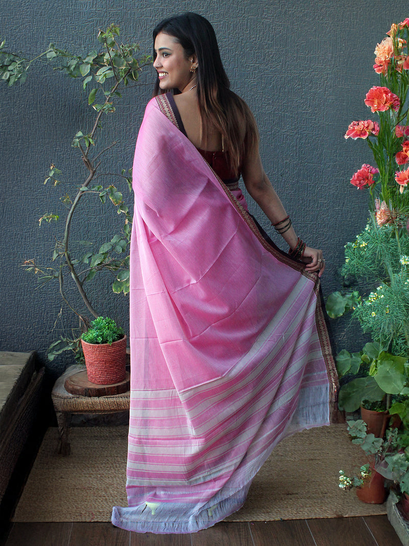 Pink Narayanpet Mercerized Cotton Saree